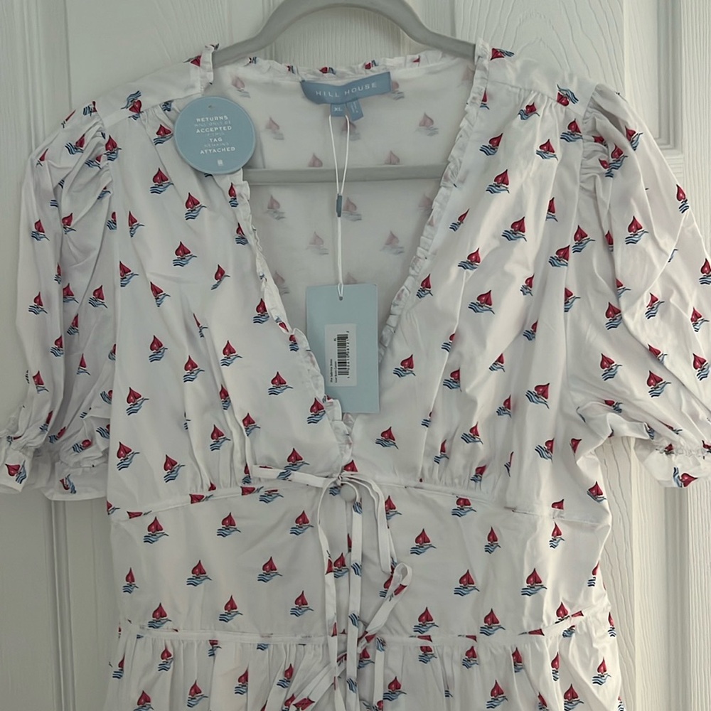 Hill House Sabrina Dress White Dress with Sailboat Print